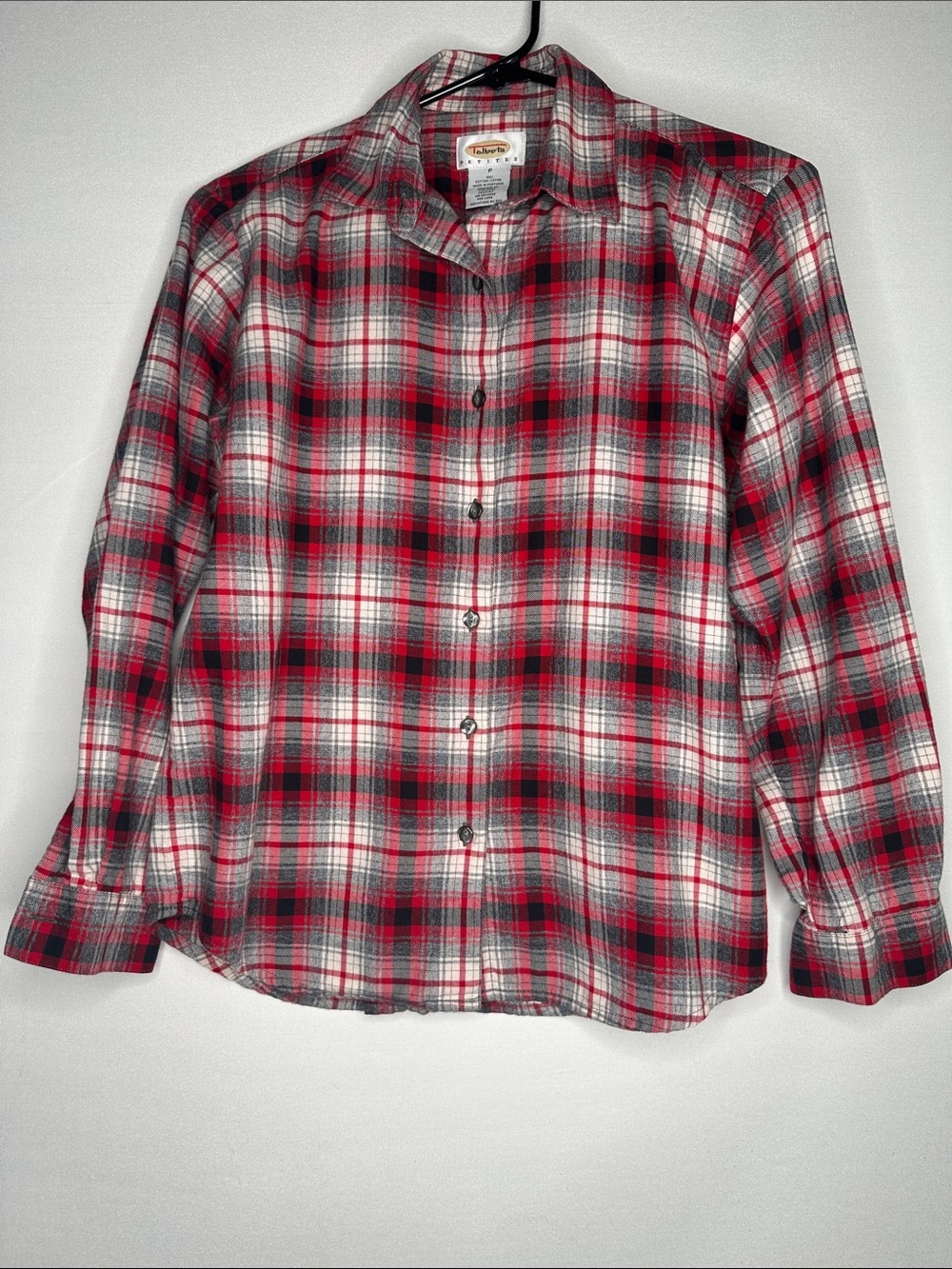 Vintage Talbots Petites red and gray flannel button front shirt made in Portugal